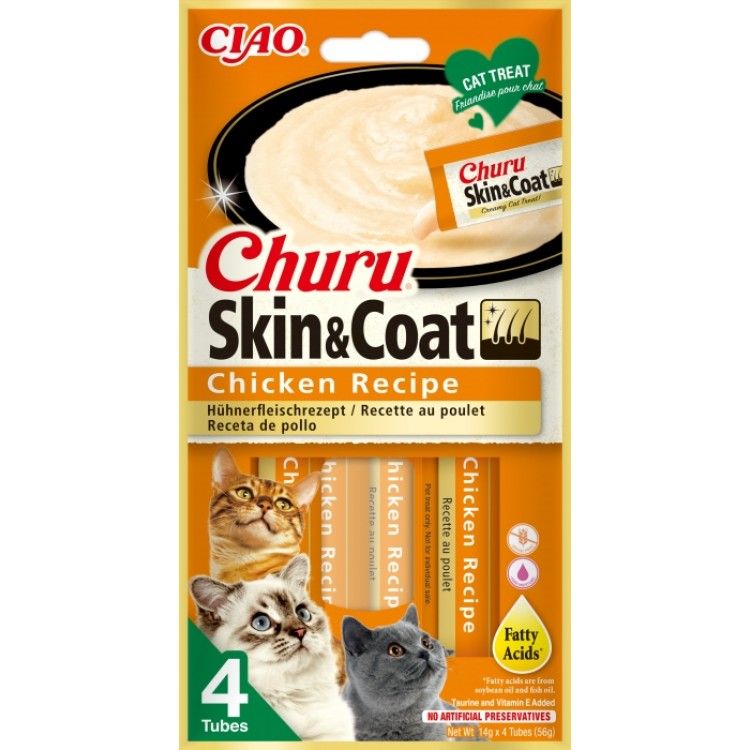 Churu Skin & Coat Recompensa cu Pui, 14 g x 4 buc