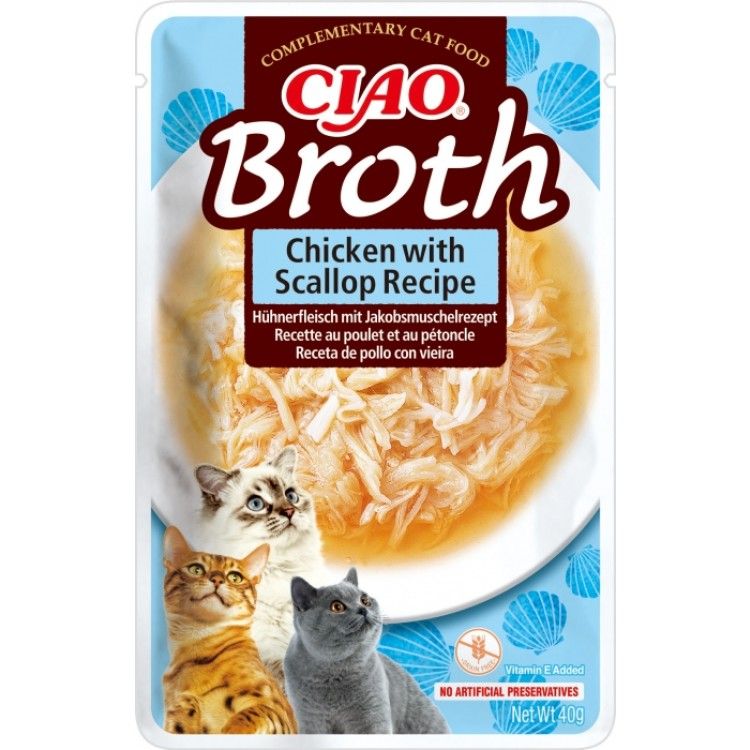 Ciao Broth pentru Pisici cu Pui si Scoici, 40 g