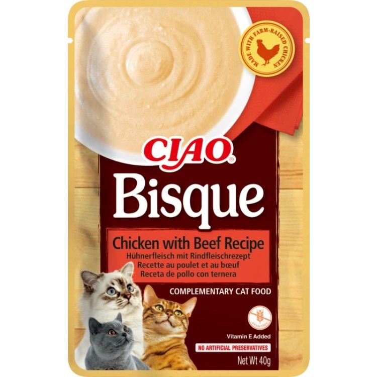 Ciao Churu Bisque pentru Pisici cu Pui si Vita, 40 g