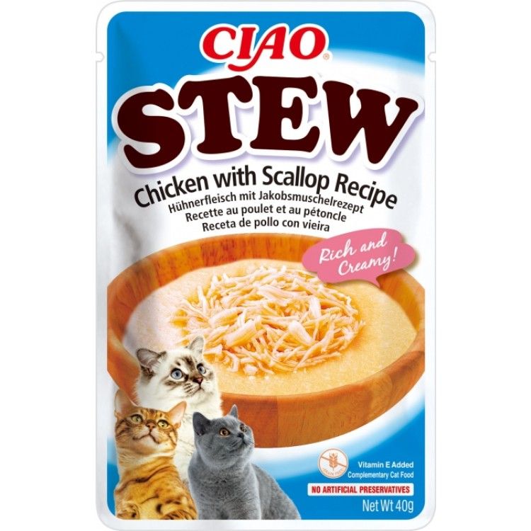 Ciao Stew pentru Pisici cu Pui si Supa Scoici, 40 g