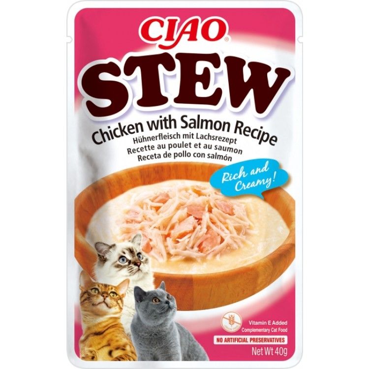 Ciao Stew pentru Pisici cu Pui si Somon, 40 g