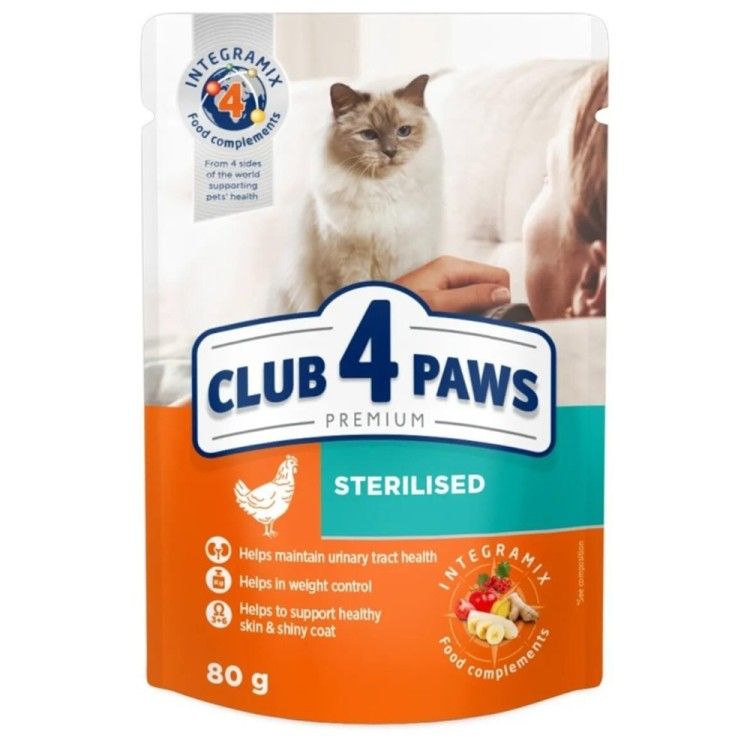 Hrana umeda premium pisici, Club 4 Paws Sterilised, Pui, 80 g (Hrana Umeda - Caini)