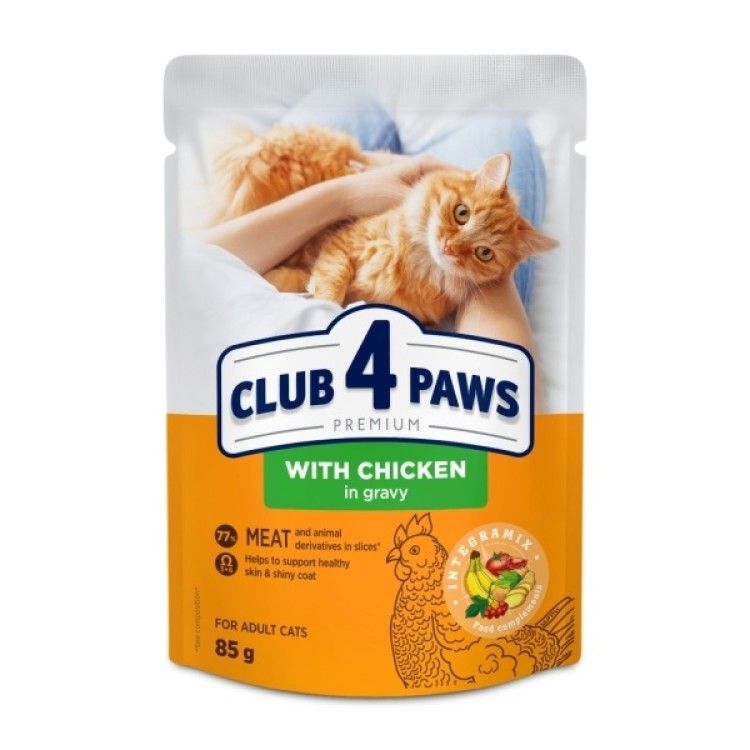 Hrana umeda premium pisici adulte, Club 4 Paws, Pui in Sos, 85 g (Hrana Umeda - Pisici)