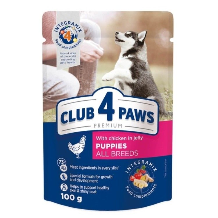 Hrana umeda premium caini, Club 4 Paws Puppy All Breeds, Pui, 100 g (Hrana Umeda - Caini)