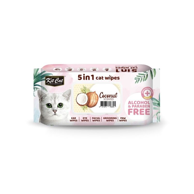 Servetele umede pentru pisici, Kit Cat 5in1 Cocos, 80 buc
