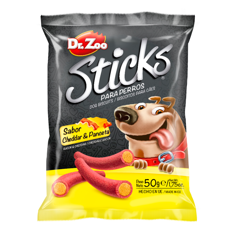 Dr Zoo Sticks, Cheddar si Bacon, 50 g (Delicii - Caini)