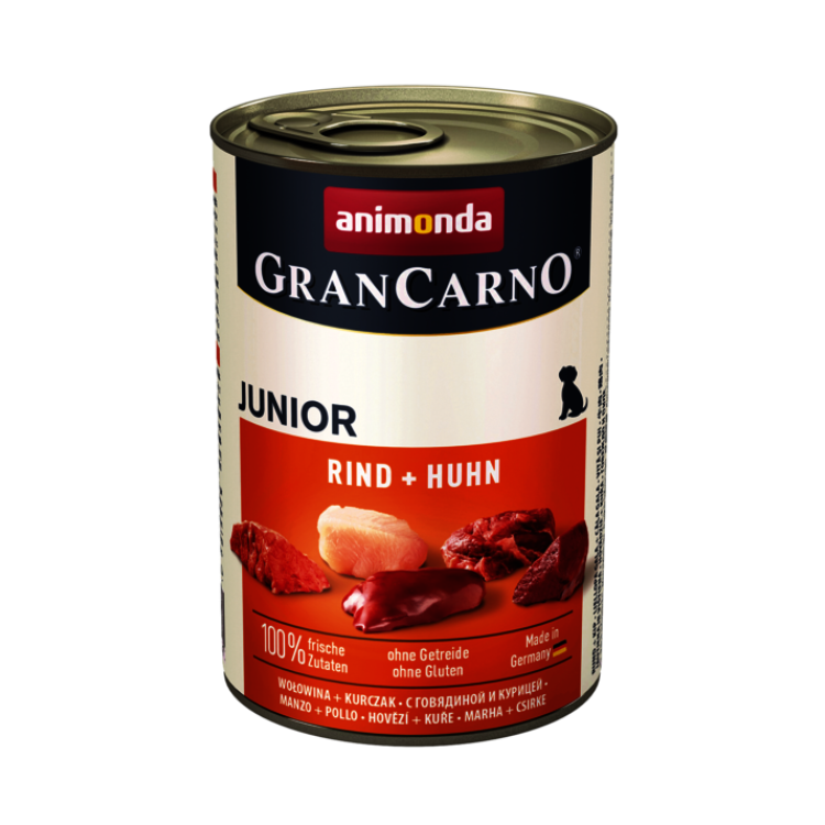 Hrana umeda caini, Grancarno Junior Dog Vita + Pui, 400 g