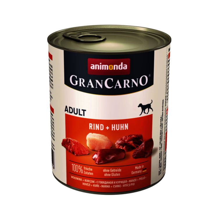 Hrana umeda caini, Grancarno Adult Dog Vita + Pui, 800 g