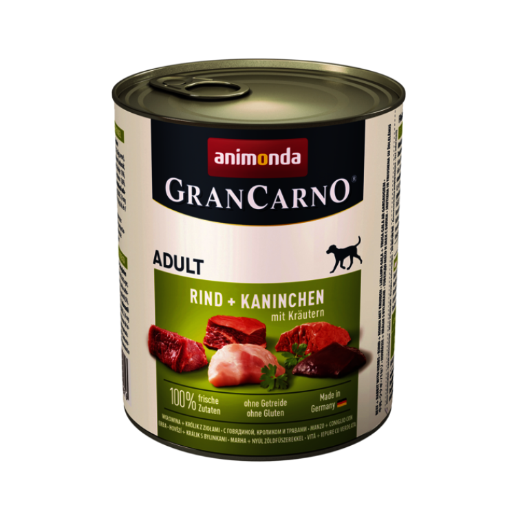 Hrana umeda caini, Grancarno Adult Dog Iepure, Vita + Verdeata, 800 g