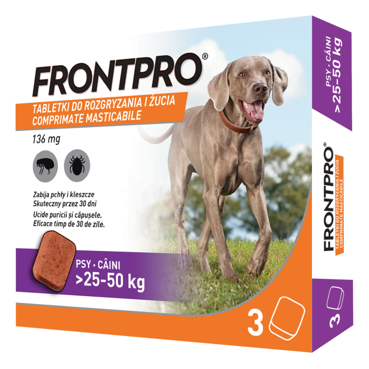 Comprimate masticabile antiparazitare caini, Frontpro XL, 136 mg, >25-50 kg (Farmacie - Antiparazitare)