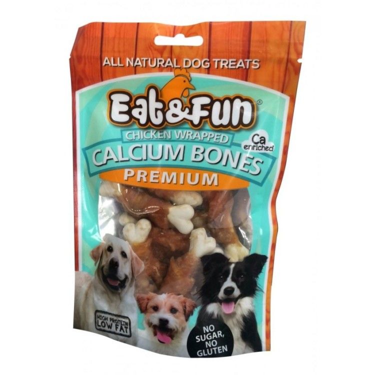 Recompense caini, Eat & Fun Chicken Wrapped Calcium Bones, 100 g (Delicii - Caini)