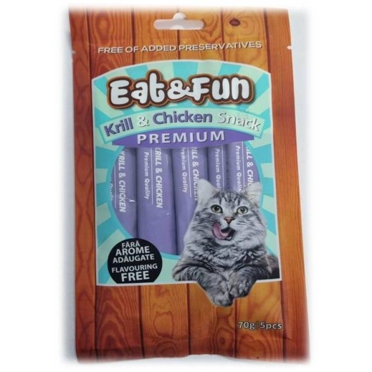 Recompense pisici, Eat & Fun Krill & Chicken Snack, 70 g (Delicii - Pisici)