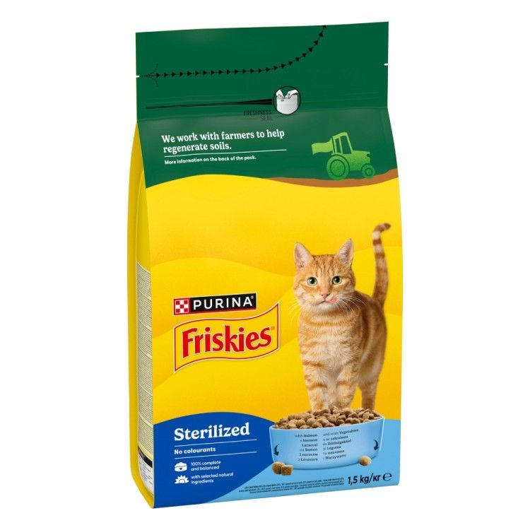Friskies Adult, Pisica Sterilizata, Somon si Legume, 10 kg (Hrana Uscata - Pisici)