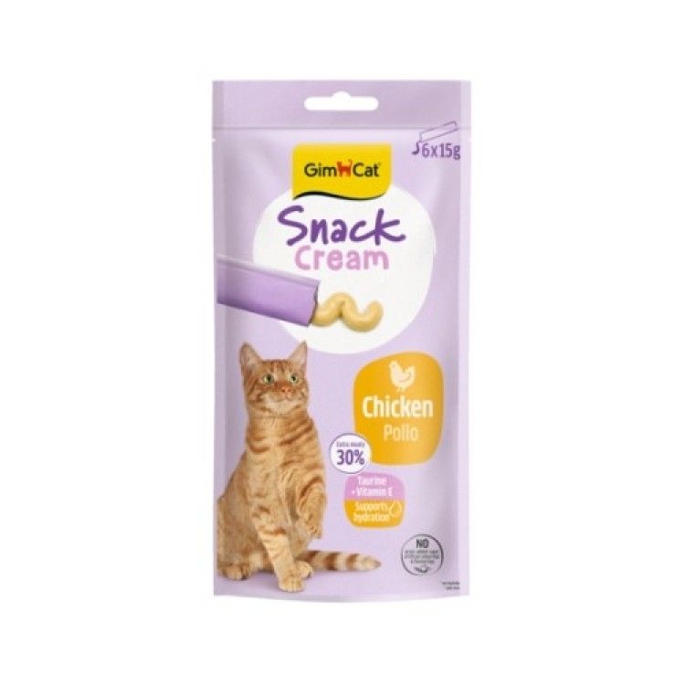 Recompense pisici adulte, GimCat Snack Cream, Pui, 6 x 15 g (Delicii - Pisici)