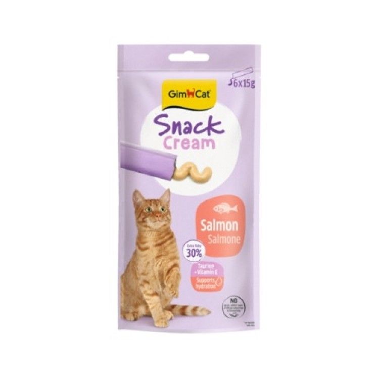 Recompense pisici adulte, GimCat Snack Cream, Somon, 6 x 15 g (Delicii - Pisici)