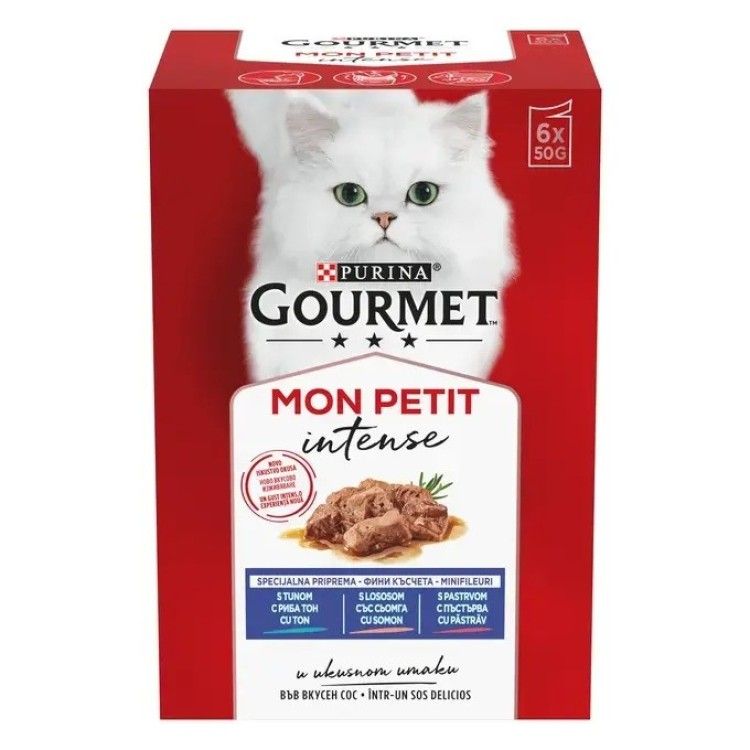 GOURMET Mon Petit, Pachet Mixat, Somon, Ton si Pastrav, 6x50 g (Hrana Umeda - Pisici)