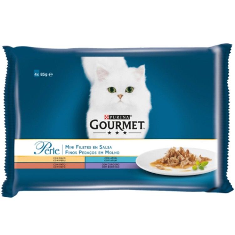 Gourmet Perle Multipack cu Miel, Rata, Ton, Curcan, 4 x 85 g