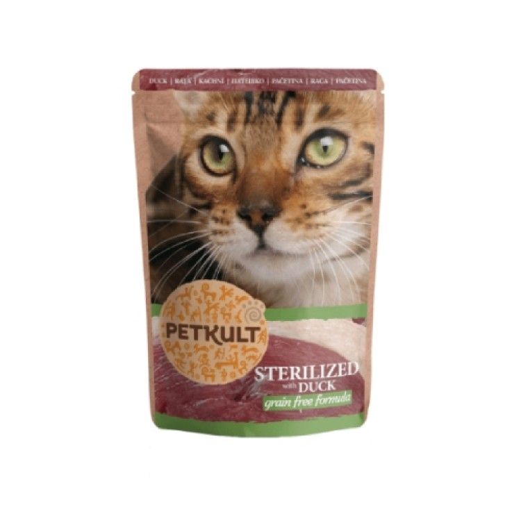 Hrana umeda pentru pisici Petkult Sterilizat cu Rata, 100 g (Hrana Umeda - Pisici)