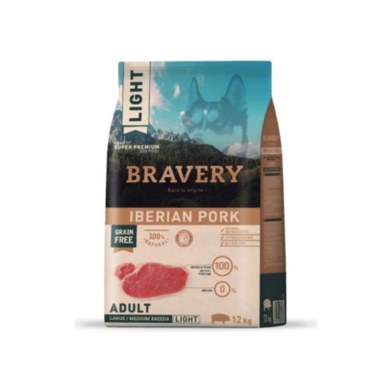 Hrana Uscata Caini, Bravery Dog, Large-Medium Light Adult, Porc Iberic, 12 kg (Hrana Uscata - Caini)