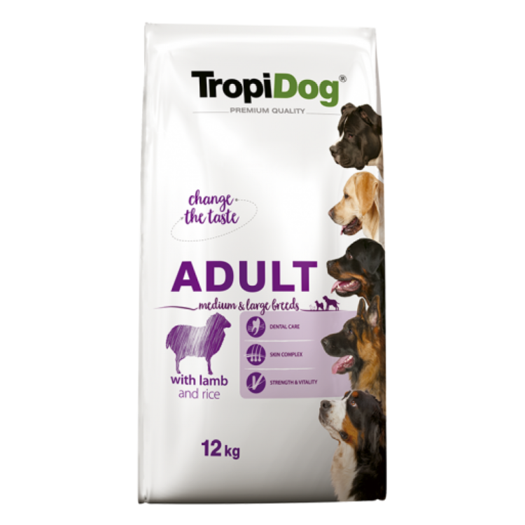 TropiDog Premium Adult, Talie Medie & Mare, Miel & Orez, 12 kg