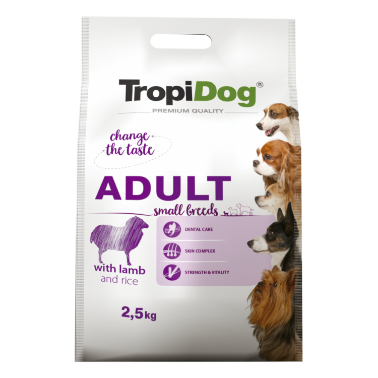 TropiDog Premium Adult, Talie Mica, Miel & Orez, 2.5 kg