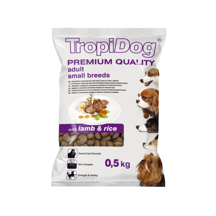 TropiDog Premium Adult, Talie Mica, Miel & Orez, 500 g