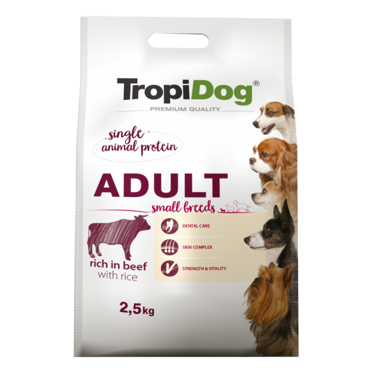 TropiDog Premium Adult, Talie Mica, Vita & Orez, 2.5 kg