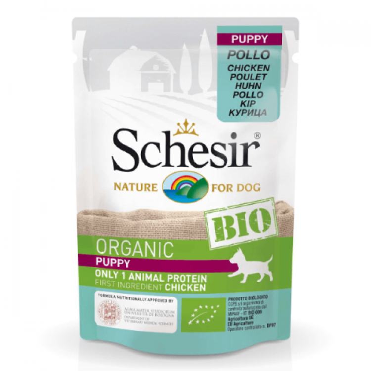 Hrana umeda pentru caini, Schesir Bio Puppy, 85 g
