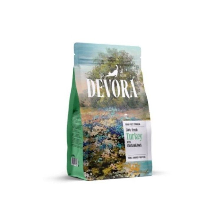 Hrana uscata pisici, Devora Cat Kitten Grain Free, Curcan, Pui & Rata, 400 g (Hrana Uscata - Pisici)