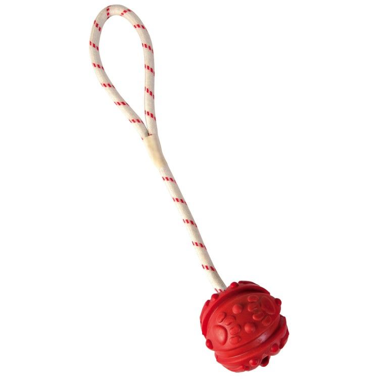 Jucarie Minge Cauciuc Natural cu Sfoara 7 cm/35 cm 33482 - rosu