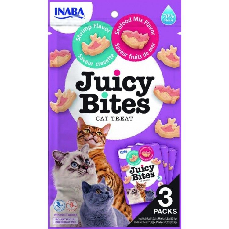 Juicy Bites Recompense pentru Pisici cu Creveti si Mix Fructe de Mare, 11.3 g x 3 buc