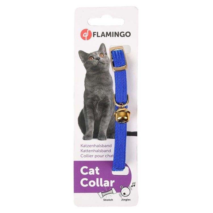 Zgarda Flamingo Blue Elastic Cu Clopotel Pisici, 32 cm x 10 mm - zgarda