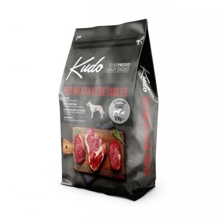 Kudo Adult Mediu-Maxi, Hrana Uscata Presata la Rece, Carne Rosie si Legume, 12 kg (Hrana Uscata - Caini)