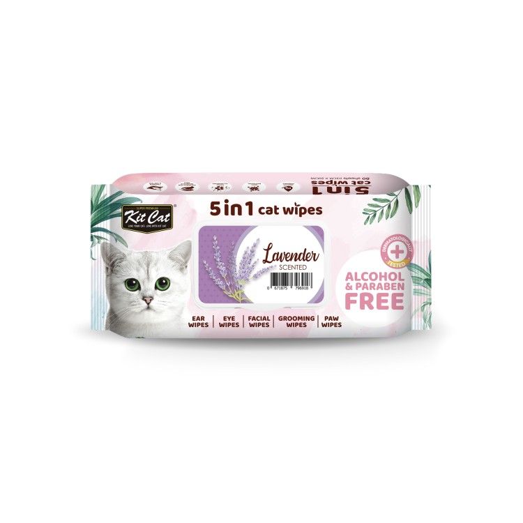 Servetele umede pentru pisici, Kit Cat 5in1 Lavanda, 80 buc