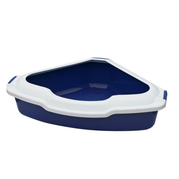 Happet Litiera de Colt cu Rama, 56x43x14 cm, Albastru (Igiena - Pisici)