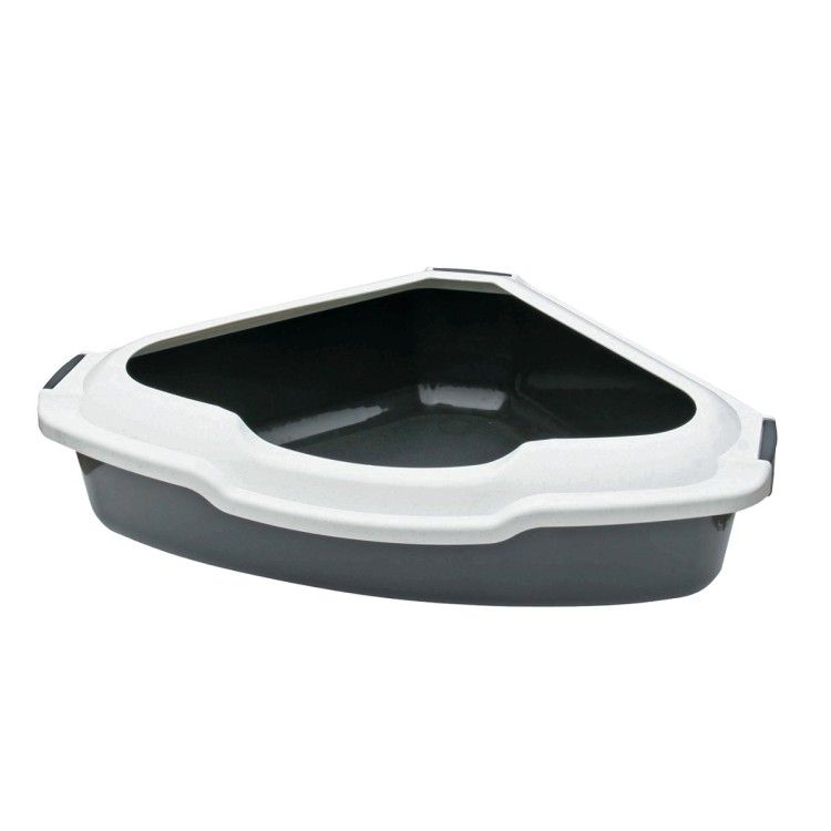 Happet Litiera de Colt cu Rama, 56x43x14 cm, Gri (Igiena - Pisici)