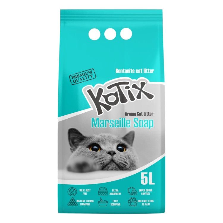 Asternut igienic pentru pisici Kotix, 5 L, aroma Sapun de Marsilia (Igiena - Pisici)