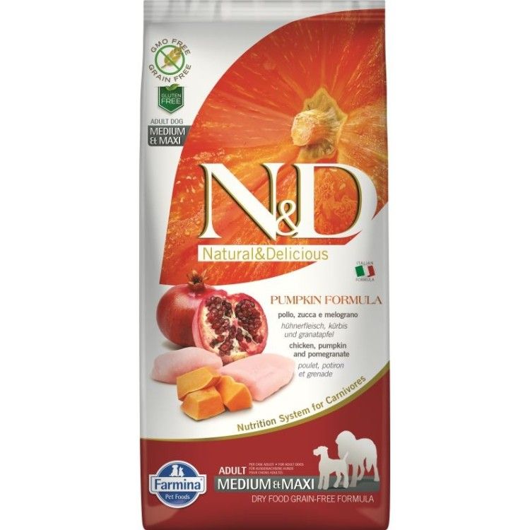 N&D Dog Gf Pumpkin Chicken & Pomegranate Adult Medium Maxi 12 Kg