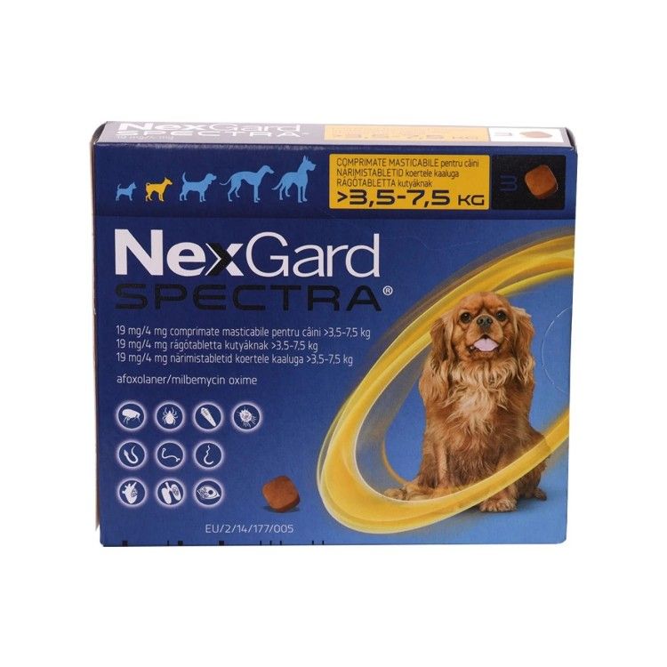 NexGard Spectra S (3.5 - 7.5 kg), 3 comprimate (PRESCRIPTIE NECESARA)
