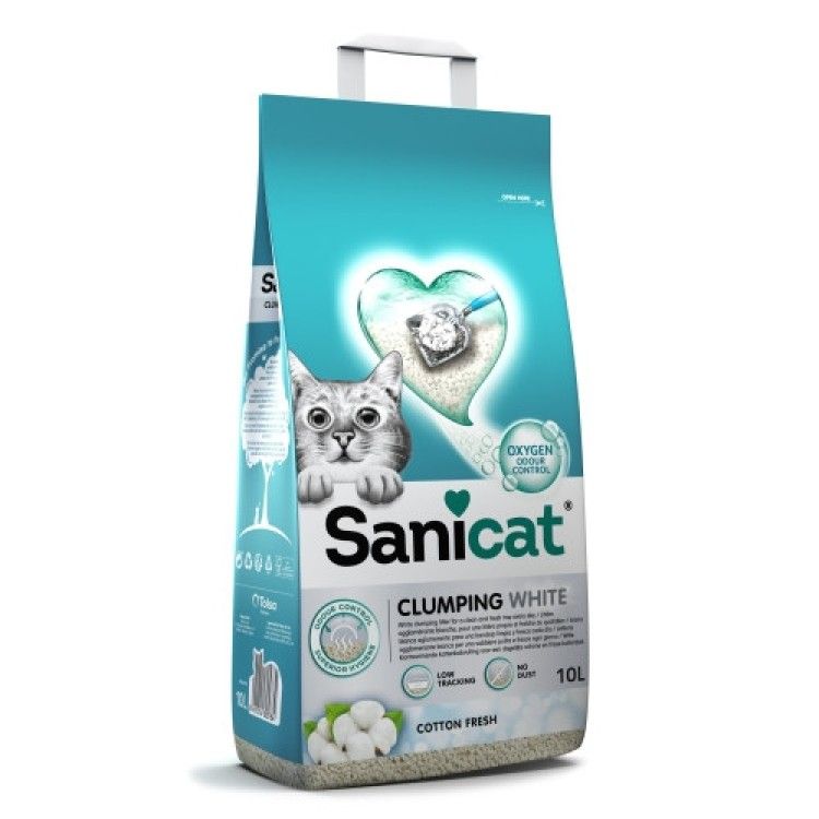 Nisip pentru litiera, Sanicat Clumping White Cotton Fresh, bentonita, 20 L/ 18 kg (Igiena - Pisici)