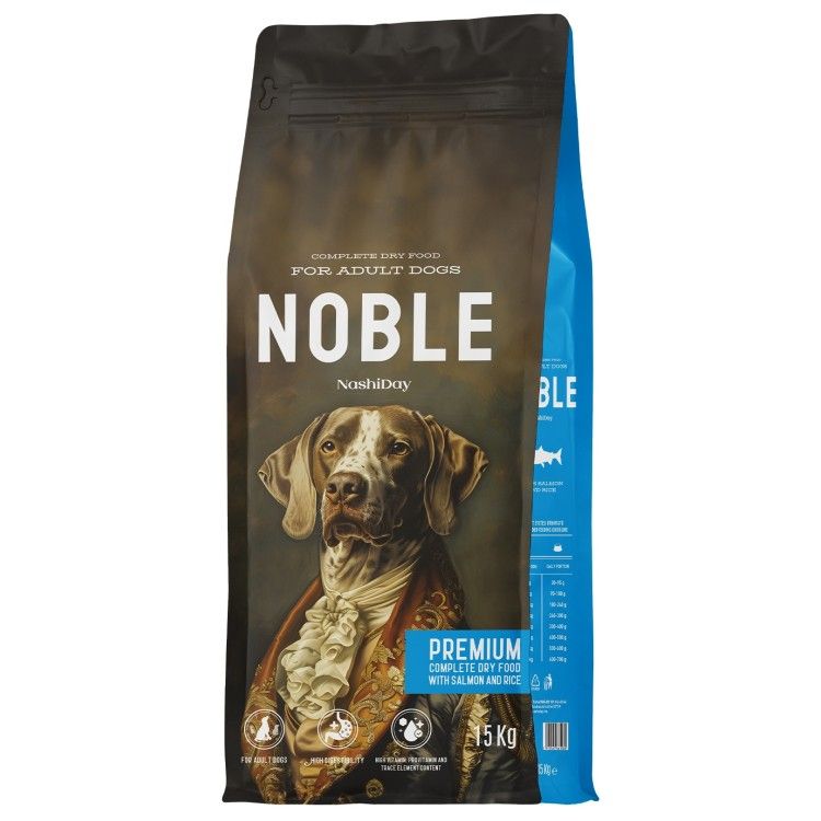 Hrana Premium Uscata Caini, NashiDay Noble, Somon si Orez, 15 kg (Hrana Uscata - Caini)