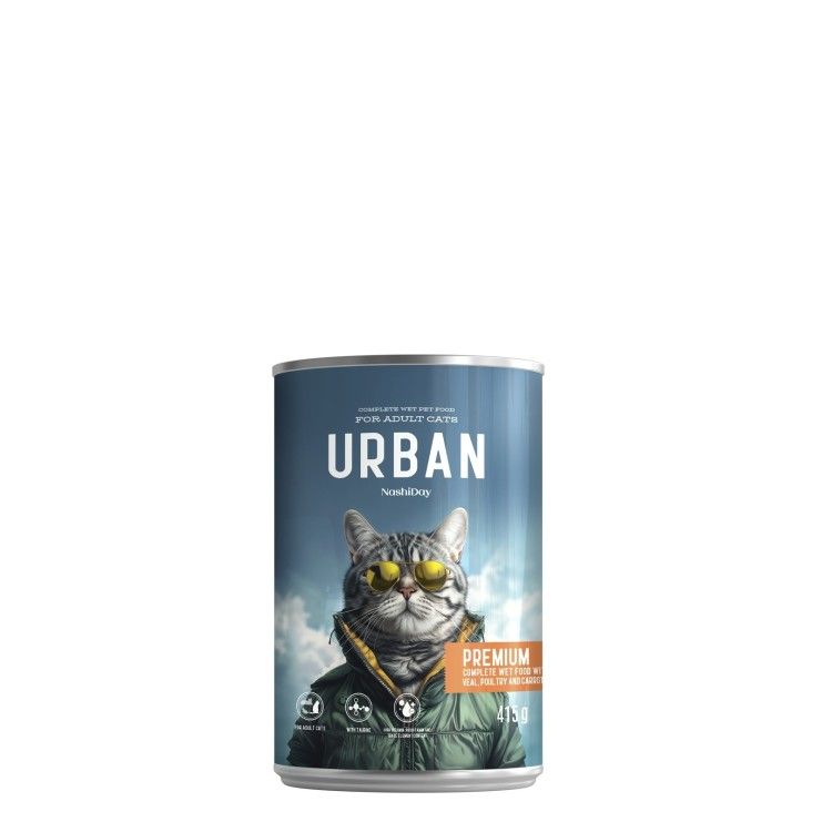 Hrana Umeda Pisici, NashiDay Urban, Vitel, Pasare si Morcovi, 415 g (Hrana Umeda - Pisici)