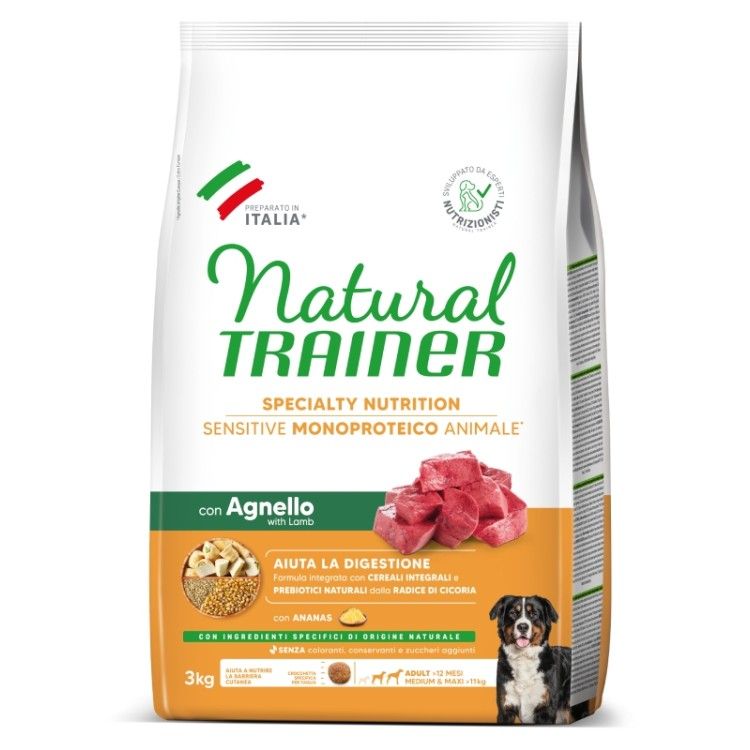 Hrana Uscata Caini, Natural Trainer, Sensitive No Gluten Medium-Maxi Adult, Miel, 3 kg (Hrana Uscata - Caini)