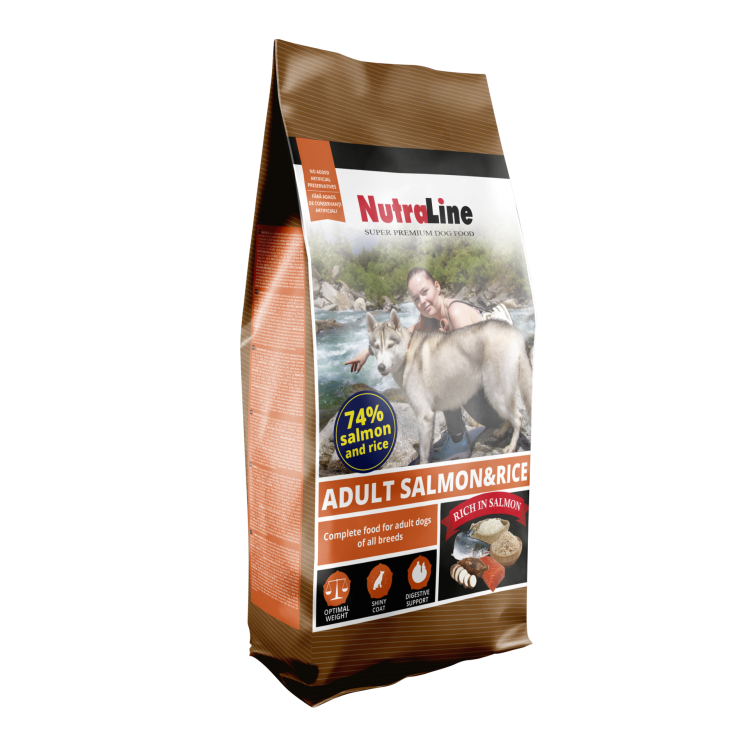 Hrana uscata caini, Nutraline Adult Somon & Orez, 3 kg (Hrana Uscata - Caini)