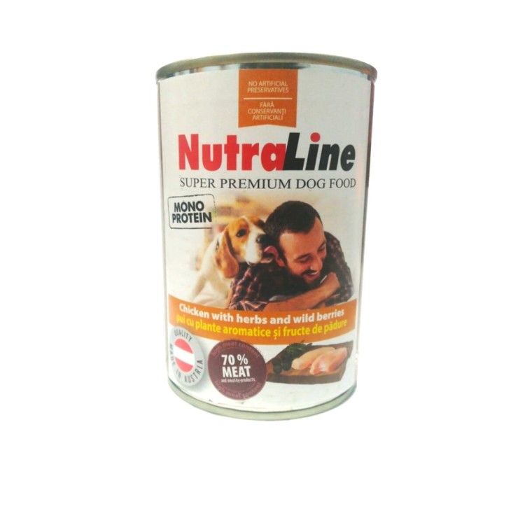 Hrana umeda caini, Nutraline Adult Monoprotein Pui & Plante Aromatice, 400 g (Hrana Umeda - Caini)