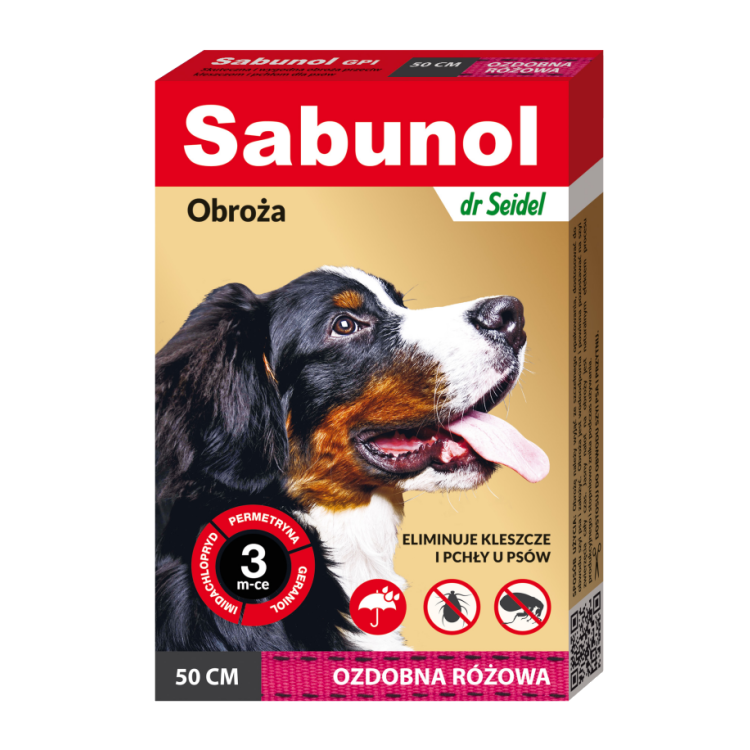 Sabunol Dog GPI, Zgarda Antiparazitara Caini 10-25 kg, Culoare Roz (50cm)