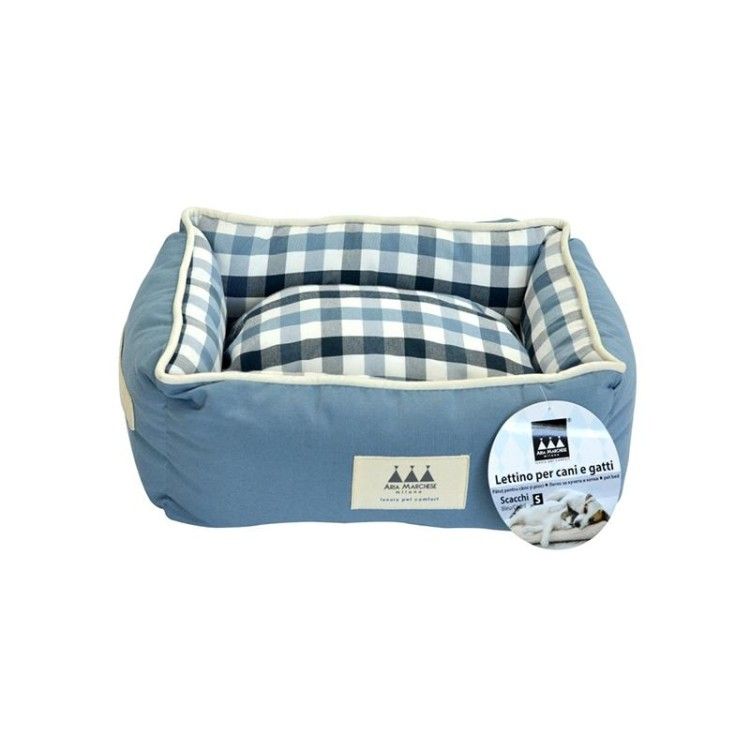 Pat caini si pisici, Aria Marchese Scacchi Bleu/ Cadril, M 63x53x20 cm (Perne, paturi, culcusuri, saltele)