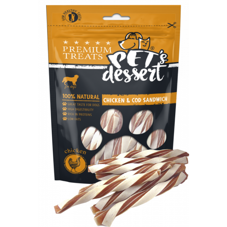 Pet s Dessert Dog ChickenCod Sandwich, 80 g