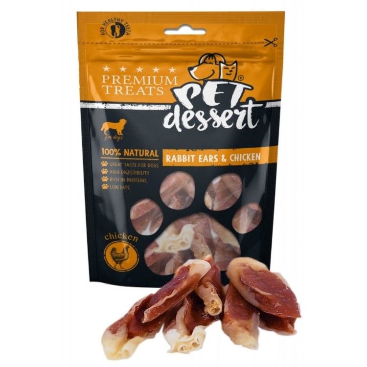 Pet's Dessert Rabbit Ears & Chicken, 80 g (Delicii - Caini)