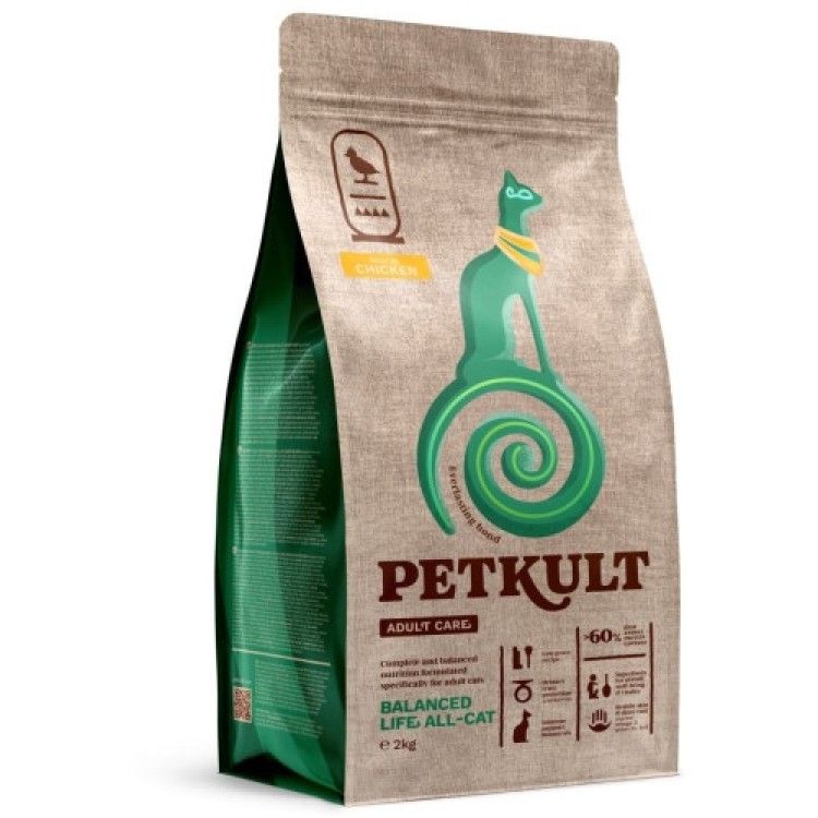Hrana uscata Petkult Adult Care Balanced Life All-Cat pentru pisici cu pui, 2 kg (Hrana Uscata - Pisici)